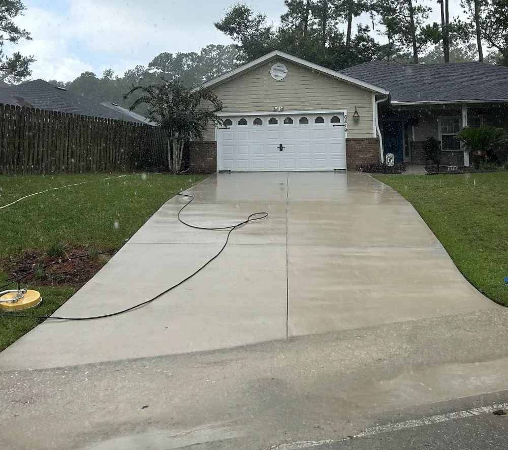Dirty driveway before pressure washing