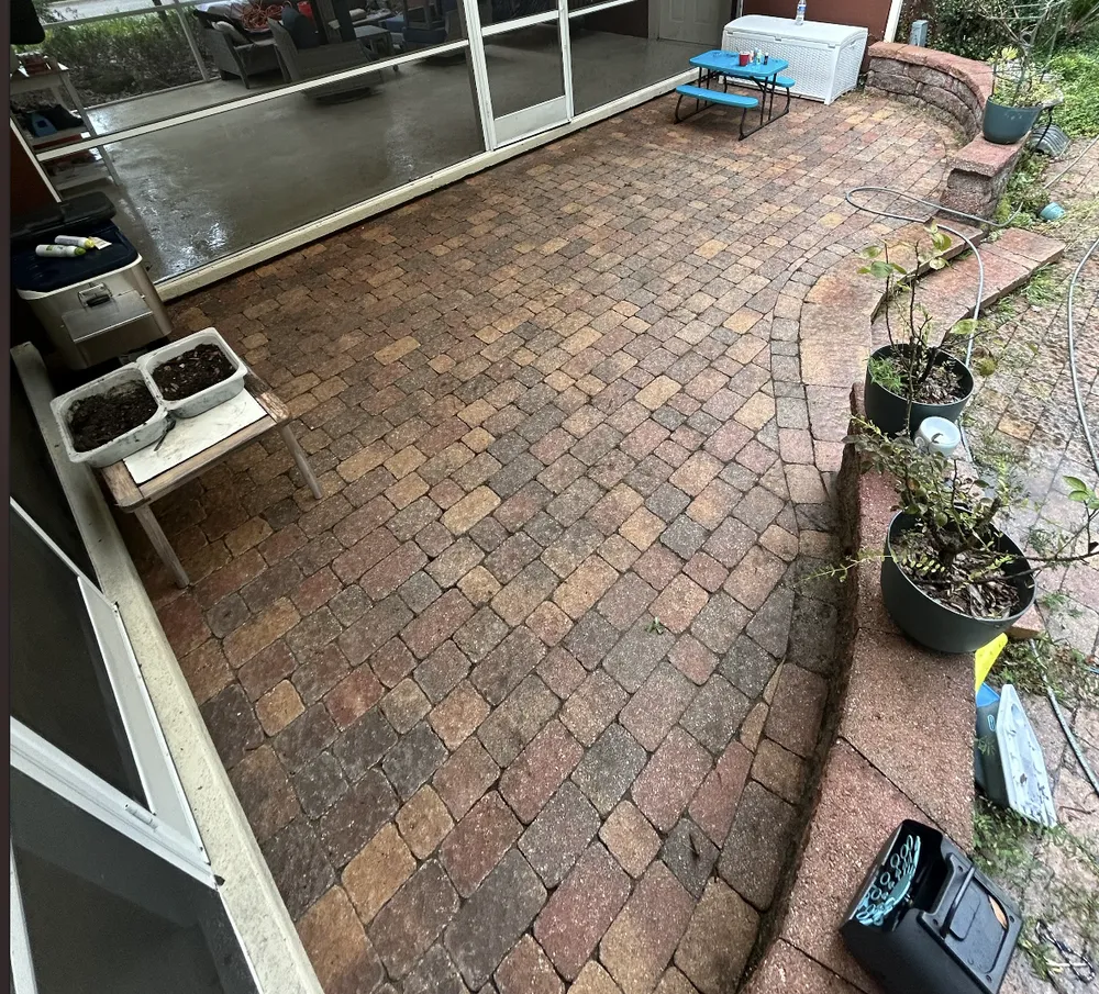 Brick paver patio after cleaning