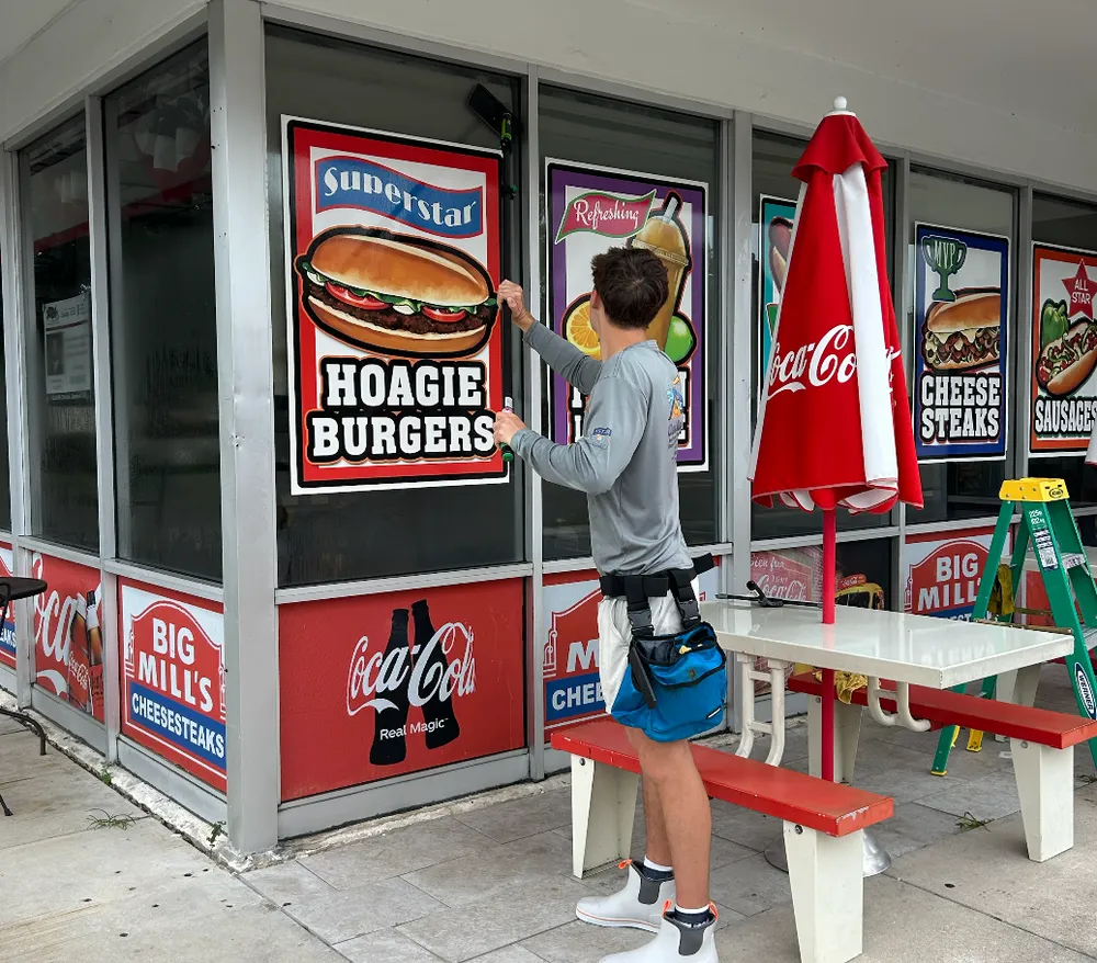 Commercial storefront window cleaning